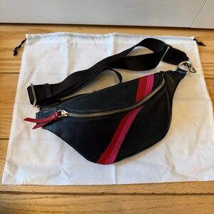 Black Leather Belt Bag with Red/Pink Stripe